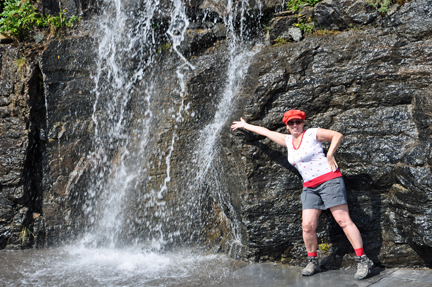 Karen Duquette and a waterfall