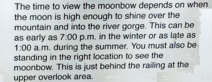 sign about the moonbow