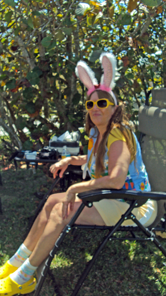 Karen Duquette in Easter bunny ears