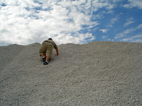 Alex Jones climbing a sandhill
