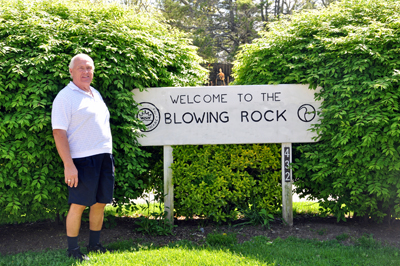 Lee Duquette at the weclome to the Blowing Rock sign