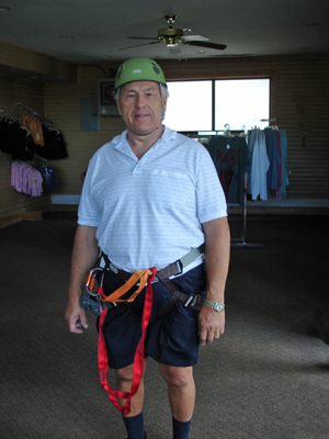 Lee Duquette ready to ride the zipline