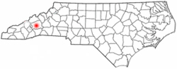 map showing location of Asheville in NC