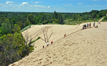 pwople struggling to get up the sand dune 