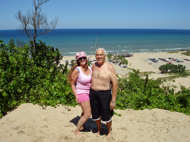 the two RV Gypsies on a sand dune in Michigan