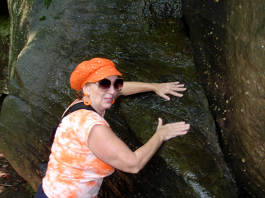Karen Duqette enjoying cold water at Cumberland Falls