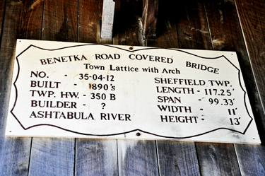 sign about Benetka Road Covered Bridge