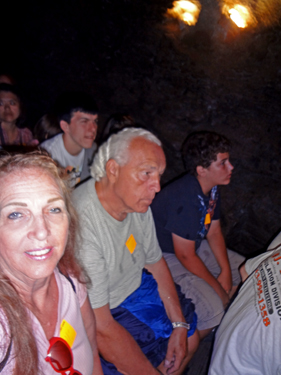 the two RV Gypsies and grandson in the Lockport Cave boat
