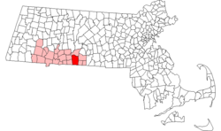 Map of Massachusetts showing location of Monson