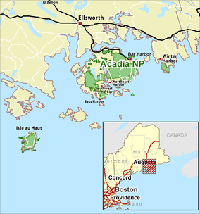 map showing where Acadia National Park is in Maine