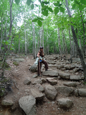 Karen Duquette on the rocky trail to Bubble Rock