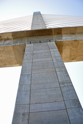 Looking up at Penobscot Narrows Observatory and Bridge