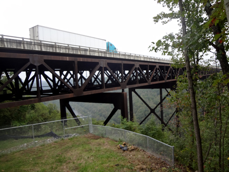 a truck on the New River Gorge Arch Bridge