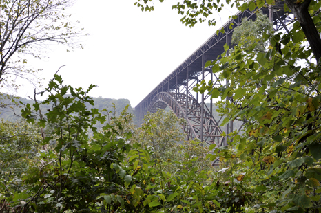 the New River Gorge Bridge and the catwalk  from the road