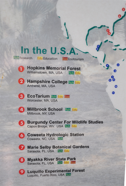 sign showing where other Canopy Walkways are in the USA