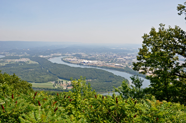 view of Chattanooga Tennessee from Point Park on top of Lookout Mountain
