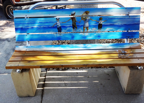 painted bench - - kids in the ocean