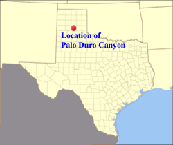 map showing location of Palo Duro Canyon State Park within Texas