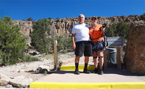 The two RV Gypsies waiting to start the Puye Cliff Dwelling tour