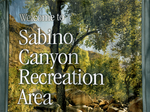 sign: Welcome to Sabino Canyon Recreation area