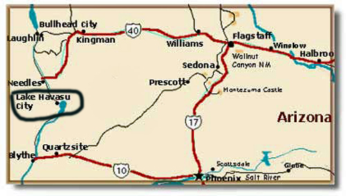 Arizona map showing location of Lake Havasu City in Arizona