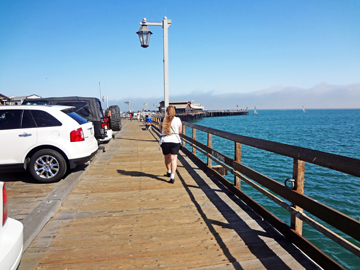 Karen Duquette walking on the pier