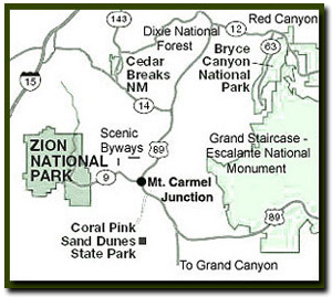 map showing location of Zion National Park