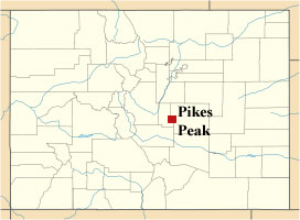 map of Colorado showing where Pikes Peak is located in Colorado