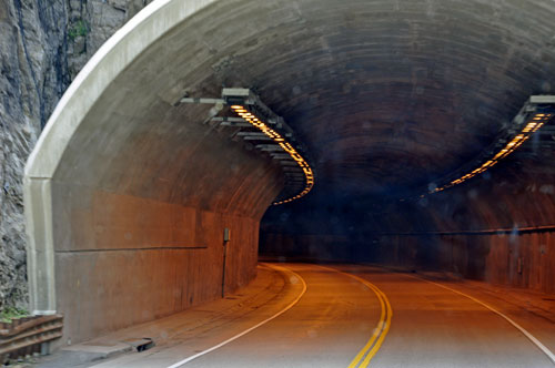 the two RV Gypsies in a tunnel in Colorado