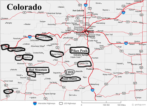 Colorado map showing cities visited