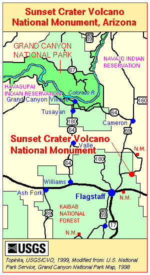 map showing location of Sunset Crater Volcano National Monument