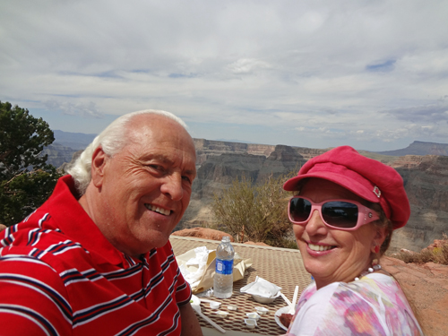 The two RV Gypsies enjoying the Hualapai Buffet at Guano Point