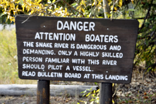 danger sign at The boat launching area at Grand Teton National Park