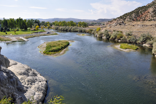view of Big Horn River from the suspension bridge