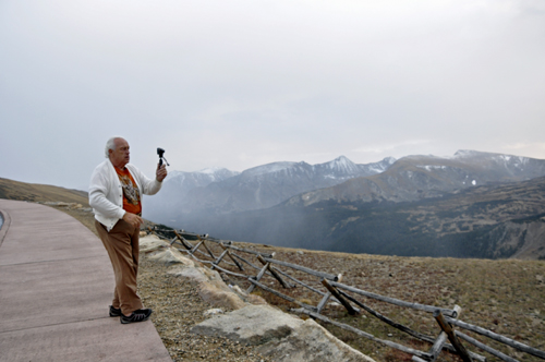 Lee Duquette filming the Gore Range of mountains