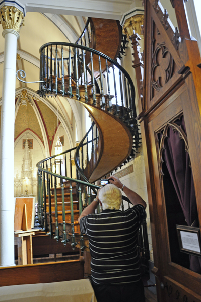 Lee Duquette by the miraculous spiral staircase at Loretta Chapel