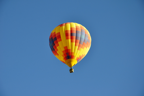 hot air balloon almost over-head of Karen