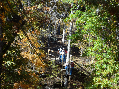 Karen Duquette and friends on one of the zipline stations