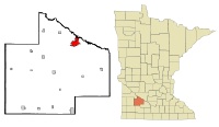 map of Minnesota showing location of Redwood Falls in Redwood County