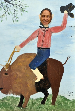 Lee Duquette on a buffalo