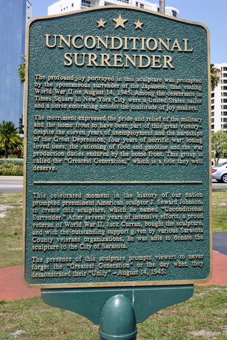 sign about the Unconditional Surrender statue