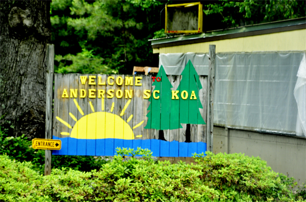 Welcome to Anderson SC KOA sign