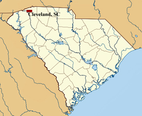map of South Carolina showing location of Cleveland, SC