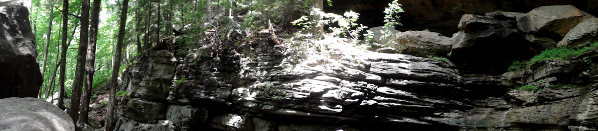 Panorama view of the cliff and boulders by Anglin Falls