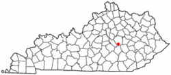 map of Kentucky showing location of Berea County and the Anglin Falls