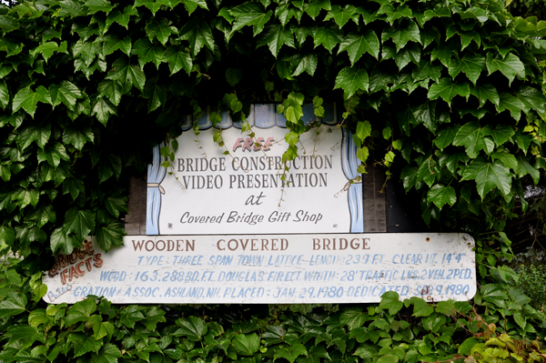 sign about the Zehnder's Holz wooden bridge in Frankenmuth, Michigan