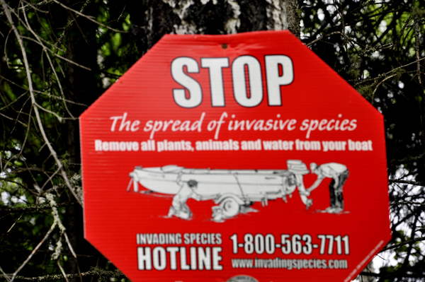 stop the spread of invasive species sign
