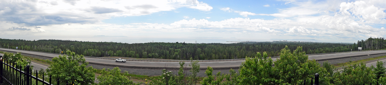 a panorama view of the highway and Lake Superior 