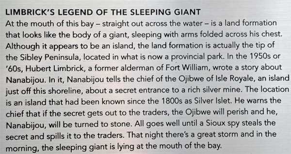 sign explaing the legend of the Sleeping Giant