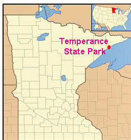 map of Minnesota showing location of Temerance State Park